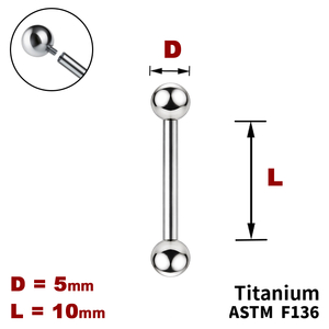 Штанга (барбел) 10мм з кульками 5мм, Усередині різьблення, ТИТАН