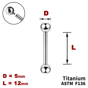 Штанга (барбел) 12мм з кульками 5мм, Усередині різьблення, ТИТАН