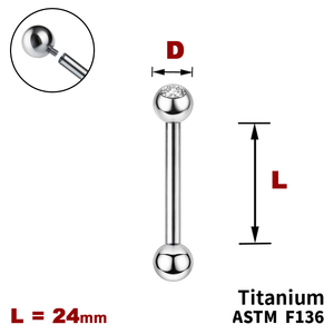 Штанга (барбел) 24мм з кульками, одна з яких з Прозорим Кристалом, Усередині різьблення, ТИТАН