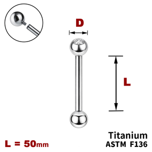 Штанга (барбел) 50мм з кульками, одна з яких з Прозорим Кристалом, Усередині різьблення, ТИТАН
