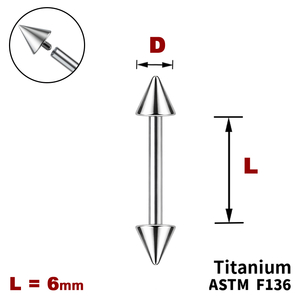 Штанга (барбел) 6мм з конусами, Усередині різьблення, ТИТАН