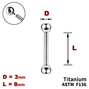 Штанга (барбел) 8мм з кульками 3мм, Усередині різьблення, ТИТАН