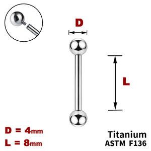 Штанга (барбел) 8мм з кульками 4мм, Усередині різьблення, ТИТАН