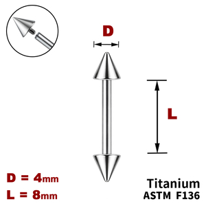 Штанга (барбел) 8мм з конусами 4мм, Усередині різьблення, ТИТАН