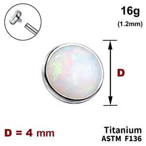 Накрутка диск з Опалом 4 мм, 16G (1,2 мм), ТИТАН, для пірсингу