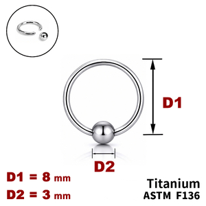 Кільце BCR 8мм, з кулькою 3мм, ТИТАН