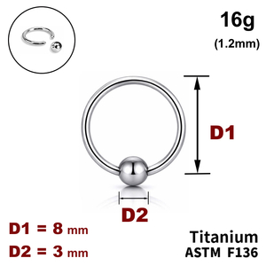 Кільце 8мм, з кулькою 3мм, 16g (1.2мм), ТИТАН