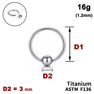 Кільце BCR, з кулькою 3мм, 16g (1.2мм), ТИТАН