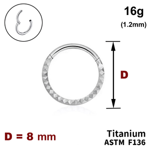 Кільце-клікер 8мм, з бічним тисненням, 16g (1.2мм), ТИТАН