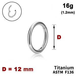 Кільце-клікер 12мм, гладке, 16g&nbsp;(1.2мм), ТИТАН