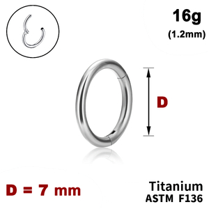 Кільце-клікер 7мм, гладке, 16g&nbsp;(1.2мм), ТИТАН