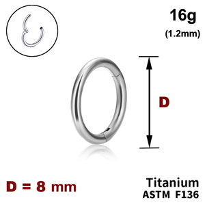 Кільце-клікер 8мм, гладке, 16g (1.2мм), ТИТАН