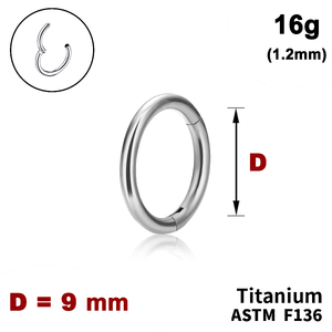 Кільце-клікер 9мм, гладке, 16g&nbsp;(1.2мм), ТИТАН