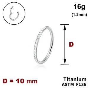 Кільце-клікер 10мм, з тисненням по кромці, 16g (1.2мм), ТИТАН